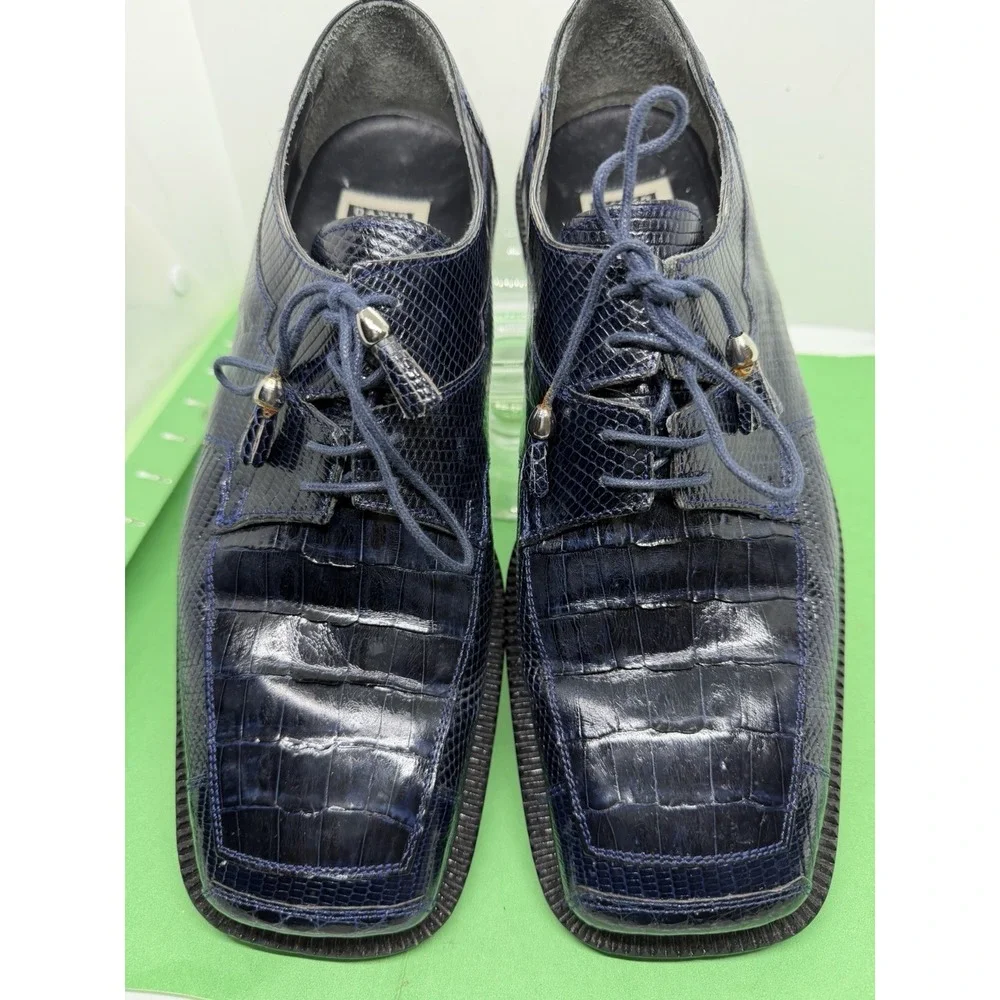 David Eden Men's Genuine Lizard Leather Derby Blue Dress Shoes Men 8.5 Luxury
